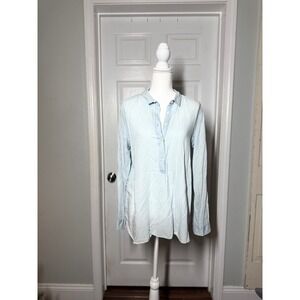 Ann Taylor LOFT light blue chambray popover tunic top women's L